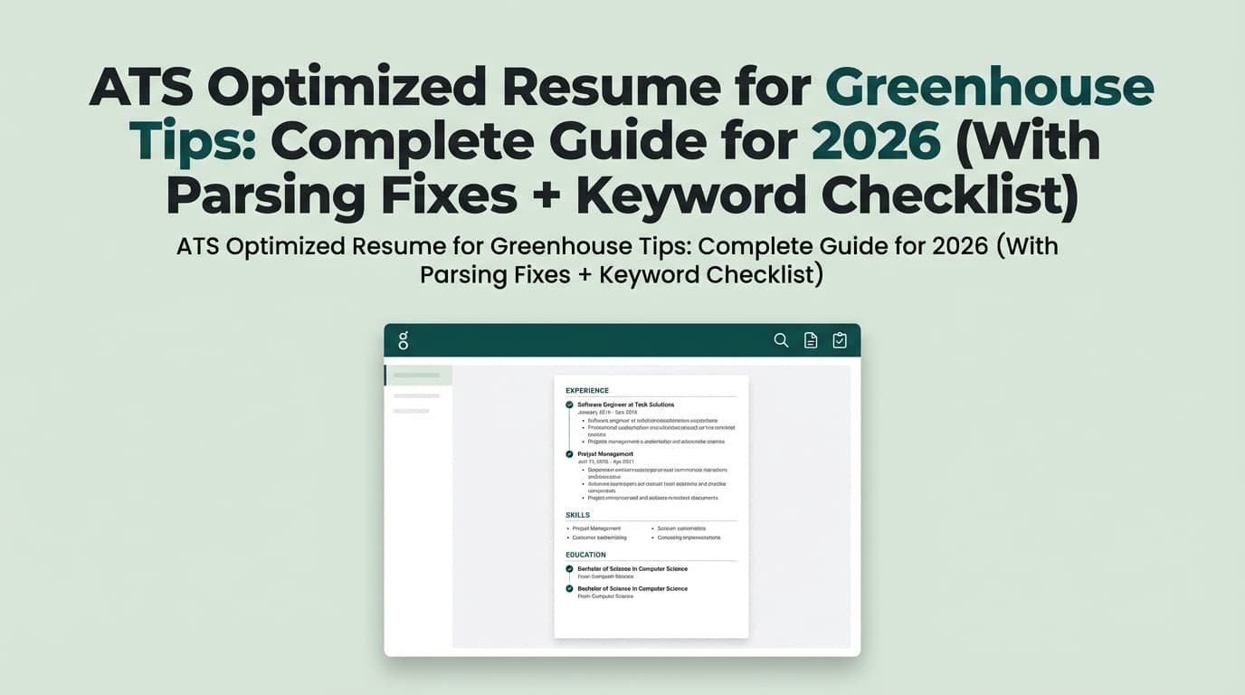 ATS Optimized Resume for Greenhouse Tips: Complete Guide for 2026 (With Parsing Fixes + Keyword Checklist)