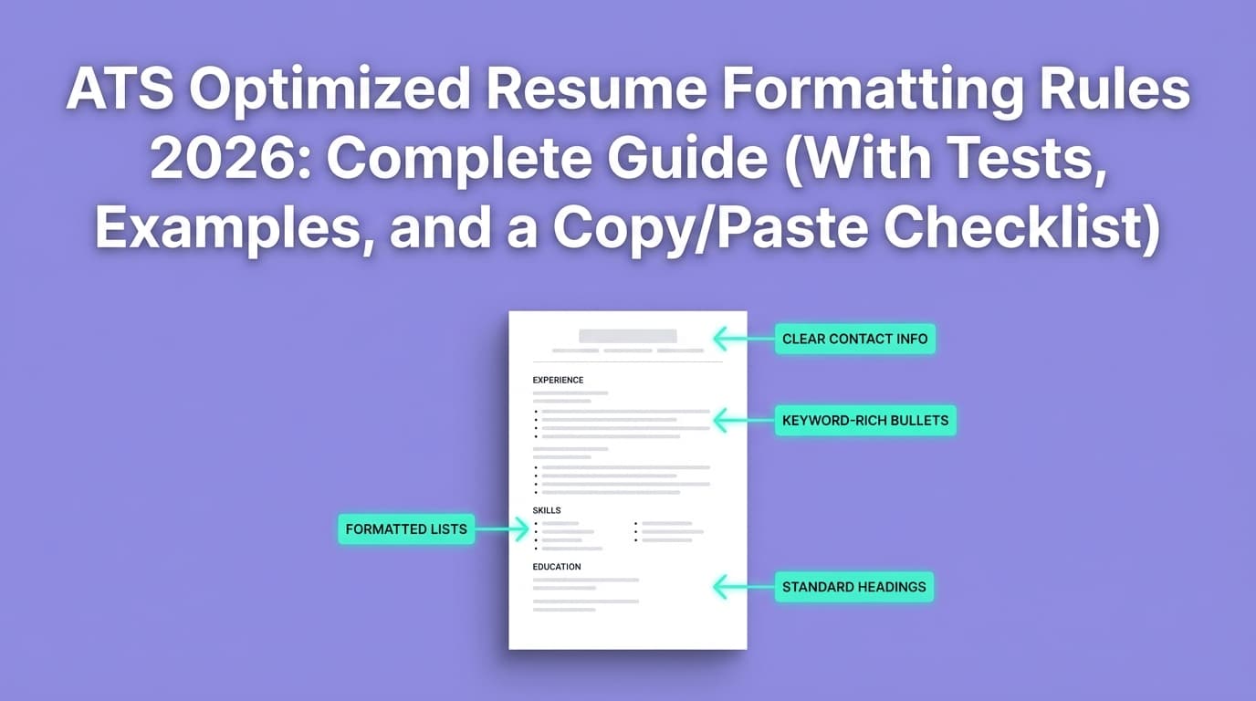 ATS Optimized Resume Formatting Rules 2026: Complete Guide (With Tests, Examples, and a Copy/Paste Checklist)