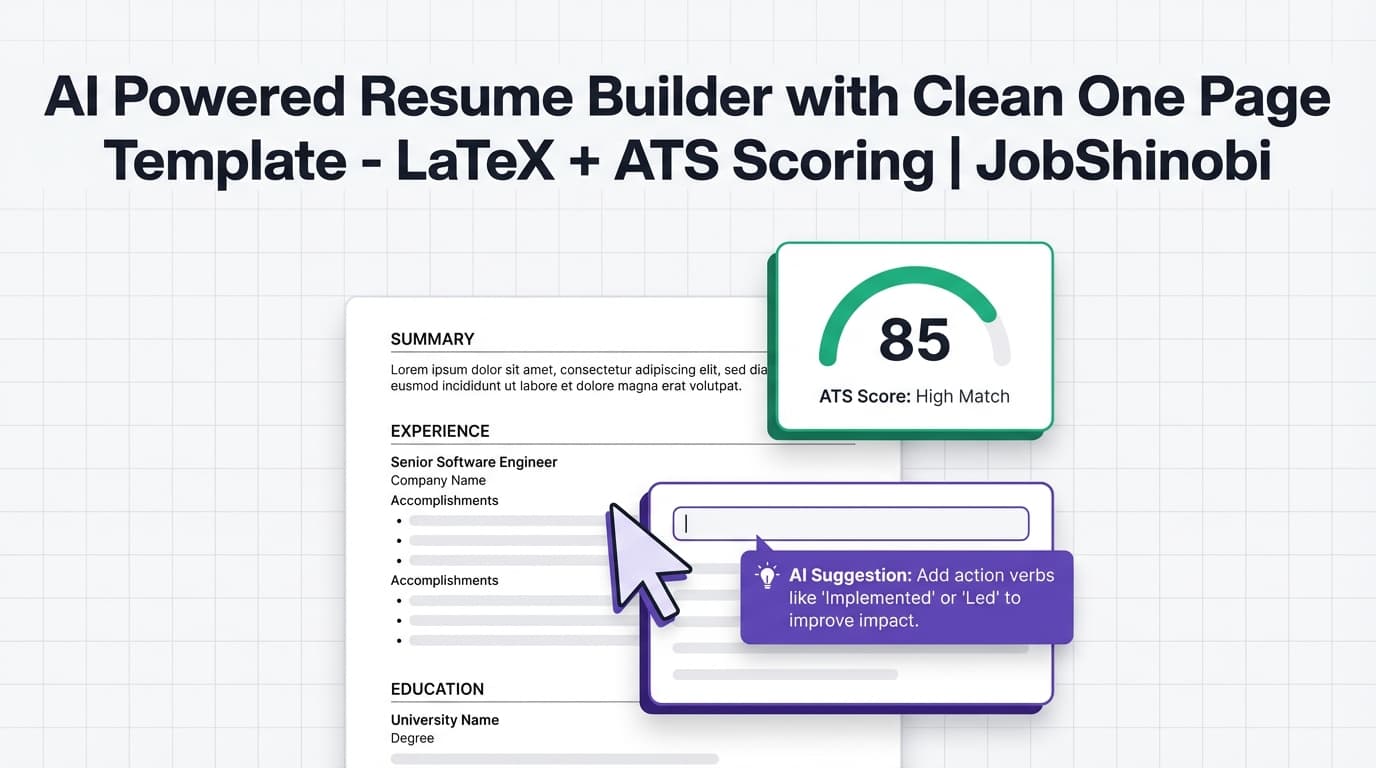 AI Powered Resume Builder with Clean One Page Template - LaTeX + ATS Scoring | JobShinobi