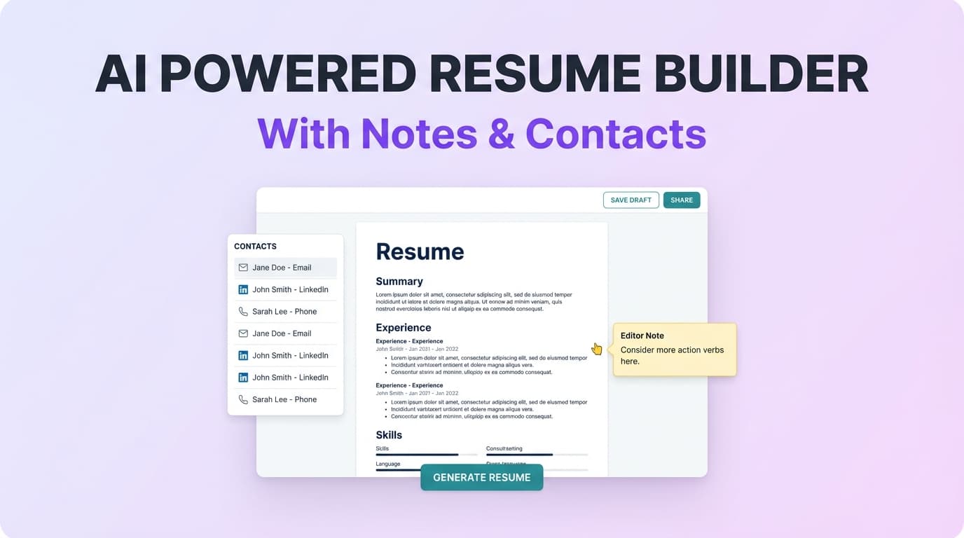 AI Powered Resume Builder With Notes and Contacts - Build an ATS-Ready Resume + Track Applications | JobShinobi