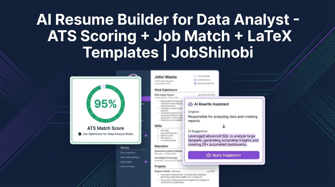 AI Resume Builder for Data Analyst - ATS Scoring + Job Match + LaTeX Templates | JobShinobi