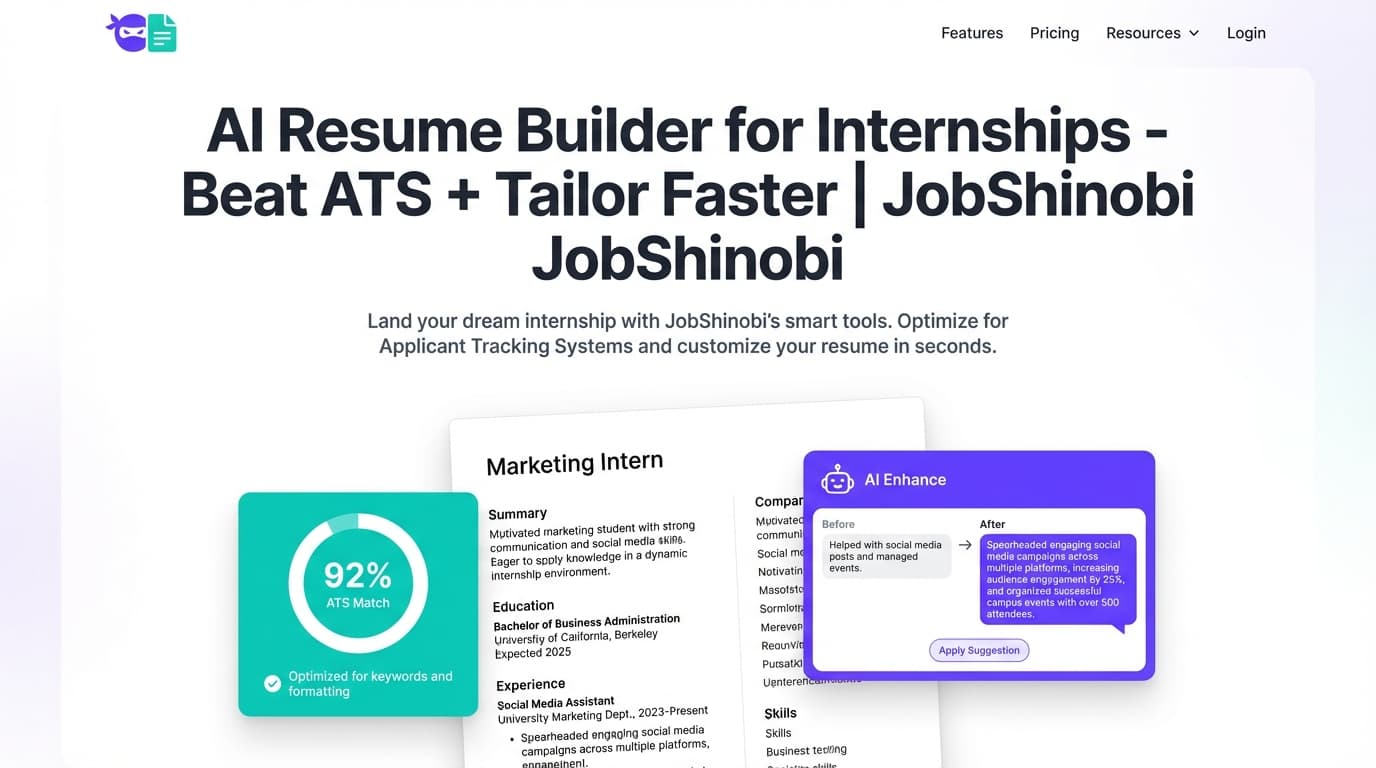 AI Resume Builder for Internships - Beat ATS + Tailor Faster | JobShinobi