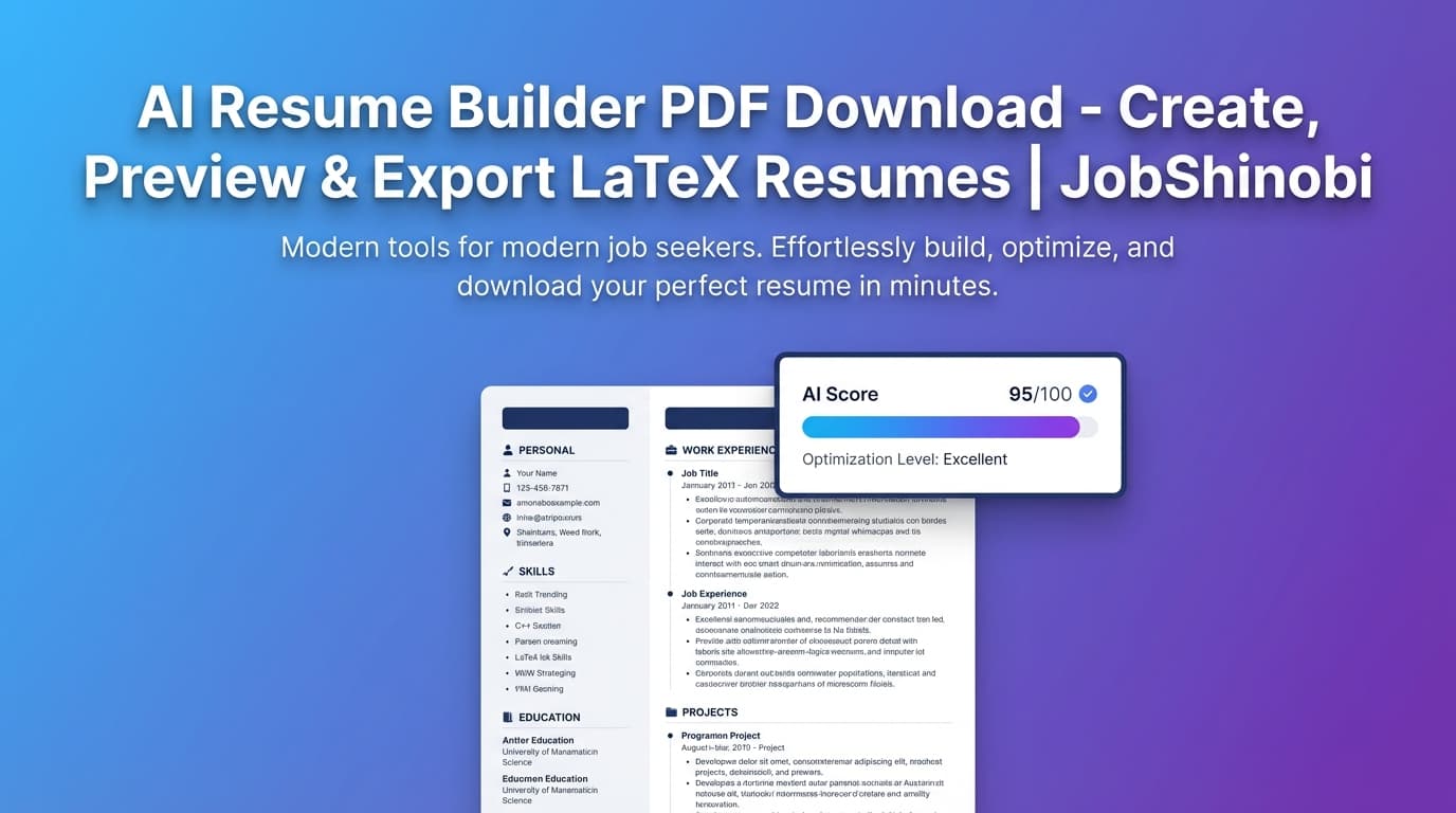 AI Resume Builder PDF Download - Create, Preview & Export LaTeX Resumes | JobShinobi