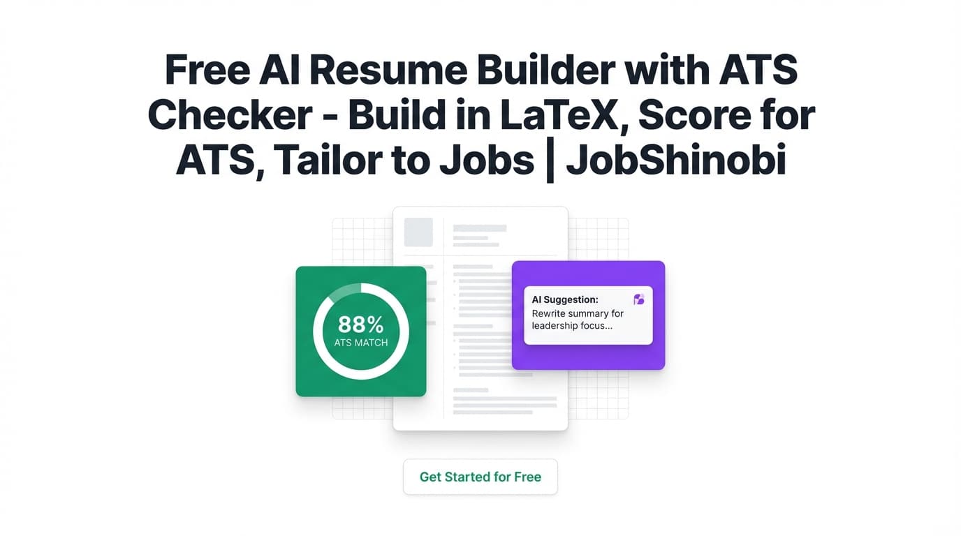 Free AI Resume Builder with ATS Checker - Build in LaTeX, Score for ATS, Tailor to Jobs | JobShinobi