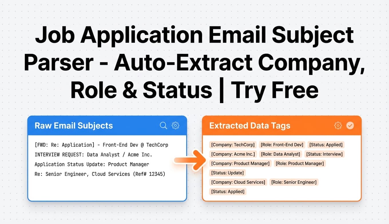 Job Application Email Subject Parser - Auto-Extract Company, Role & Status | Try Free