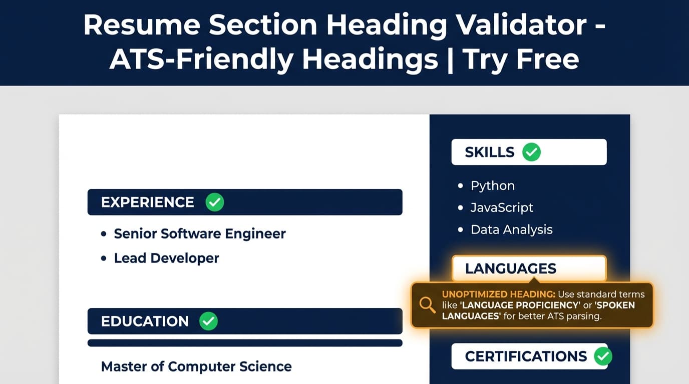 Resume Section Heading Validator - ATS-Friendly Headings | Try Free